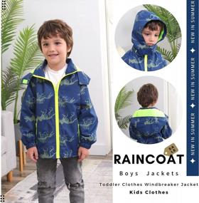 img 3 attached to Waterproof Boys Rain Jacket - Lightweight Zipper Hoodies W/ Dinosaurs Design For Kids Outerwear
