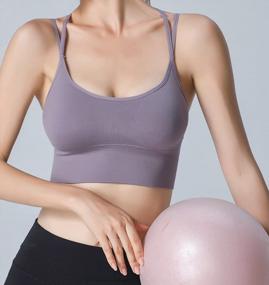 img 2 attached to Crisscross Strappy Padded Sports Bra For Women: Longline Crop Top For Low Impact Workout, Yoga, With Removable Cup - INIBUD