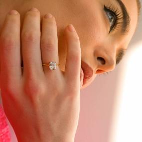 img 3 attached to 18K Gold Plated Sterling Silver 2 Carat CZ Solitaire Engagement Ring Women'S Thin Band Promise Ring