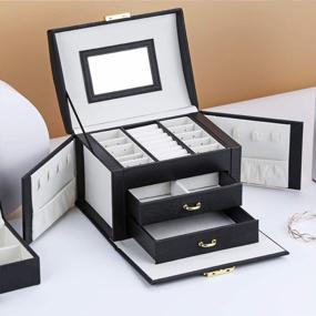 img 2 attached to Goldwheat 3-Layer Jewelry Organizer Box For Women And Girls - Portable Travel Storage Case With Lock For Necklaces, Earrings, Rings, And Bracelets