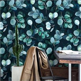 img 2 attached to Boho Eucalyptus Leaves Navy/Green Peel And Stick Wallpaper By HAOKHOME - Removable Home Decor - 17.7In X 118In