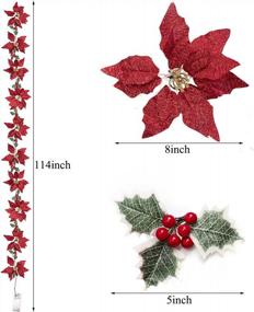 img 3 attached to HOHOTIME Christmas Poinsettia Flowers Artificial Red Poinsettia Garland With 10 LED Lights And Green Leaves Poinsettia Vines 8.33 FT For Christmas Party Holiday Front Door Wreath Decor