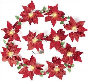 img 4 attached to HOHOTIME Christmas Poinsettia Flowers Artificial Red Poinsettia Garland With 10 LED Lights And Green Leaves Poinsettia Vines 8.33 FT For Christmas Party Holiday Front Door Wreath Decor