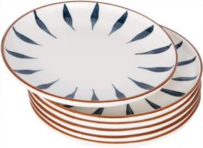 img 4 attached to Set Of 6 BonNoces Blue Porcelain Dessert Plates With Unique Leaf Pattern For Serving Pasta Salad Steak Lunch Dinner