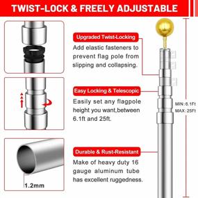 img 3 attached to Комплект 25-футового алюминиевого флагштока - сверхмощный 16-метровый телескопический телескопический наружный в земле для жилого и коммерческого использования, включает флаг США 3'X5' (серебристый)