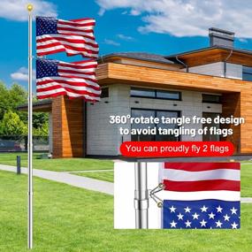 img 2 attached to 25Ft Aluminum Flag Pole Kit - Heavy Duty 16 Gauge Telescoping Outdoor In Ground For Residential & Commercial Use, Includes 3'X5' USA Flag (Silver)