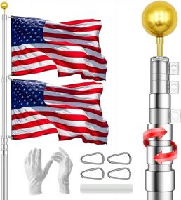 img 4 attached to 25Ft Aluminum Flag Pole Kit - Heavy Duty 16 Gauge Telescoping Outdoor In Ground For Residential & Commercial Use, Includes 3'X5' USA Flag (Silver)