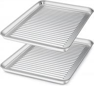 set of 2 stainless steel baking sheets by deedro - professional oven trays, half sheet rectangle size 17.3 x 12.3 x 1 inch, non-toxic, rust-free, and dishwasher safe for delicious results logo