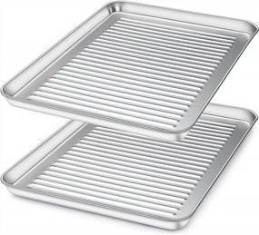 img 4 attached to Set Of 2 Stainless Steel Baking Sheets By Deedro - Professional Oven Trays, Half Sheet Rectangle Size 17.3 X 12.3 X 1 Inch, Non-Toxic, Rust-Free, And Dishwasher Safe For Delicious Results