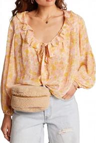 img 4 attached to Boho Chic Perfection: R.Vivimos Womens Chiffon Blouse With Long Sleeves, Ruffle V-Neck And Floral Print