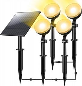 img 4 attached to Linkind Solar Spot Lights Outdoor, 4-в-1 Солнечные ландшафтные прожекторы IP67 Водонепроницаемый, 9,8-футовый кабель от заката до рассвета Солнечные уличные фонари для сада, двора, подъездной дорожки, патио, теплый белый 3000K