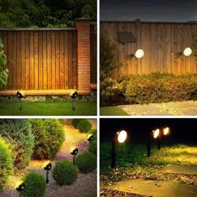 img 3 attached to Linkind Solar Spot Lights Outdoor, 4-в-1 Солнечные ландшафтные прожекторы IP67 Водонепроницаемый, 9,8-футовый кабель от заката до рассвета Солнечные уличные фонари для сада, двора, подъездной дорожки, патио, теплый белый 3000K