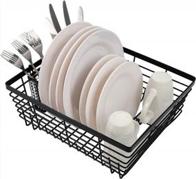 img 4 attached to Organize Your Kitchen In Style With TQVAI Metal Dish Drying Rack And Silverware Holder In Black