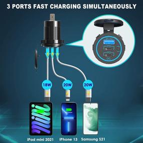 img 3 attached to 🔌 Newest 58W Lengthened 12V USB Outlet USB C Car Charger Socket - Dual 20W PD3.0 USB-C and 18W QC3.0 Car USB Port with Button Power Switch for Car, Boat, Marine, RV, Motorcycle