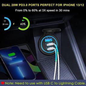 img 2 attached to 🔌 Newest 58W Lengthened 12V USB Outlet USB C Car Charger Socket - Dual 20W PD3.0 USB-C and 18W QC3.0 Car USB Port with Button Power Switch for Car, Boat, Marine, RV, Motorcycle