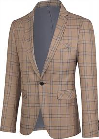 img 2 attached to Mens Plaid Suit Blazer Slim 1 Button Purple Khaki Wedding Prom Sport Coat Jacket