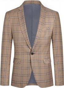 img 4 attached to Mens Plaid Suit Blazer Slim 1 Button Purple Khaki Wedding Prom Sport Coat Jacket