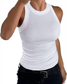 img 4 attached to Basic Ribbed Cotton Tank Top For Women With Sleeveless Racerback, High Neckline, And Fitted Design For Casual Wear - GEMBERA