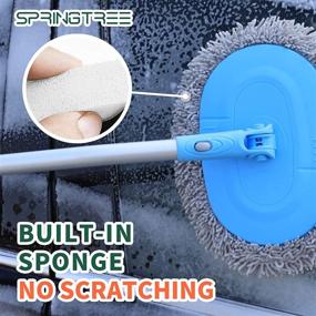 img 2 attached to 🚘 Springtree Car Wash Brush Mop with Extended 50’’ Ergonomic Aluminum Alloy Handle, 15° Telescoping Feature, Chenille Microfiber Car Cleaning Mitt Kit, Scratch-Free & Easy-to-Use Car Washing Brush, Blue