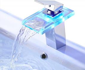 img 4 attached to 💧 ROVATE LED Bathroom Sink Faucet - Single Hole Chrome Waterfall Faucet with Glass Spout and Single Handle