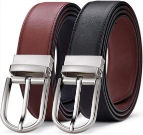 img 4 attached to Men'S Genuine Leather Reversible Dress Belt With Rotated Buckle - Trim To Fit