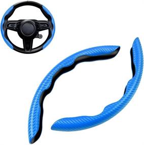 img 4 attached to Cartist Carbon Fiber Steering Wheel Cover For Men Sporty Wheel Protector Anti Skid Soft Leather Universal For 14 15 16 Inch Car Steering Wheel (Blue)