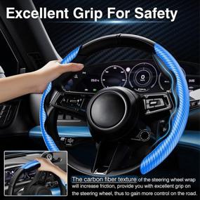 img 1 attached to Cartist Carbon Fiber Steering Wheel Cover For Men Sporty Wheel Protector Anti Skid Soft Leather Universal For 14 15 16 Inch Car Steering Wheel (Blue)