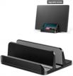 adjustable aluminum vertical laptop stand with keyboard holder - suitable for macbook pro/air, microsoft surface, lenovo, and gaming laptops up to 17.3 inches - black logo