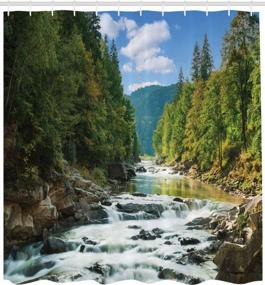 img 3 attached to Ambesonne Nature Shower Curtain, Mountain River Along The Forest Waterfall Rocks Stream Travel Destination Landscape, Cloth Fabric Bathroom Decor Set With Hooks, 69" W X 70" L, Sky Blue Forest Green
