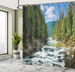 img 1 attached to Ambesonne Nature Shower Curtain, Mountain River Along The Forest Waterfall Rocks Stream Travel Destination Landscape, Cloth Fabric Bathroom Decor Set With Hooks, 69" W X 70" L, Sky Blue Forest Green