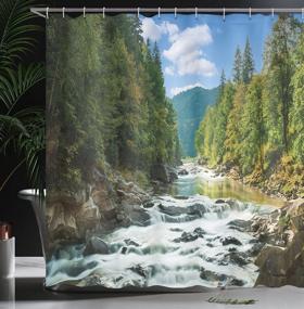 img 2 attached to Ambesonne Nature Shower Curtain, Mountain River Along The Forest Waterfall Rocks Stream Travel Destination Landscape, Cloth Fabric Bathroom Decor Set With Hooks, 69" W X 70" L, Sky Blue Forest Green