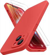 enhanced camera protection iphone 14 case by miracase - shockproof liquid silicone case with microfiber lining, coral red, 6.1 inch, includes 2 screen protectors logo