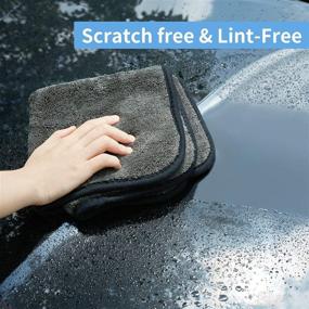 img 1 attached to 🚗 Thick and Professional Car Drying Towels - Premium Microfiber Cleaning Cloth Rags for Cars Detailing and Washing Supplies, 16'' x 16'' 1200GSM (3 Pack, Black)