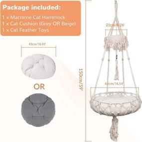 img 3 attached to Boho-style Macrame Cat Swing Wall Shelves with Cushioned Seat and Hanging Kit - Perfect for Large Indoor Cats