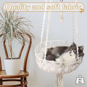 img 1 attached to Boho-style Macrame Cat Swing Wall Shelves with Cushioned Seat and Hanging Kit - Perfect for Large Indoor Cats