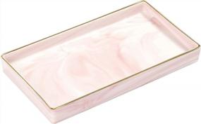 img 4 attached to Emibele Ceramic Vanity Tray, Marble Decor Tray Bathtub Toilet Tank, Vanity Bathroom Tray Organizer Jewelry Storage Dresser Tray For Candle,Jewelry,Lotion Bottle,Perfume, Cosmetics, Small Size, Pink