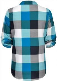 img 1 attached to Women'S Plaid Tunic Blouse With Rolled-Up Long Sleeves, V-Neck, And Raglan Cut - Winsummer T-Shirt Top