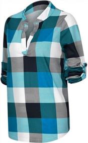 img 2 attached to Women'S Plaid Tunic Blouse With Rolled-Up Long Sleeves, V-Neck, And Raglan Cut - Winsummer T-Shirt Top