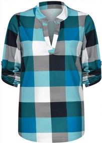 img 3 attached to Women'S Plaid Tunic Blouse With Rolled-Up Long Sleeves, V-Neck, And Raglan Cut - Winsummer T-Shirt Top