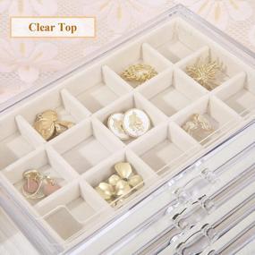 img 1 attached to 🎁 misaya Earring Jewelry Organizer with 5 Drawers - Birthday & Christmas Gift, Clear Acrylic Jewelry Box for Women - Velvet Earring Display Holder for Earrings, Rings, Bracelets, Necklaces - Cream