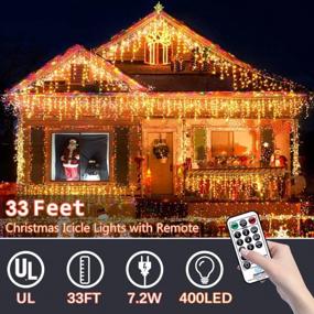 img 3 attached to Christmas Icicle Lights Outdoor 33FT 400LED Outdoor Waterproof Holiday Decorations Lights With Remote Control, 8 Modes, Outside Christmas Lights For House, Porch, Eave, Garden Wall Decor (Warm White)