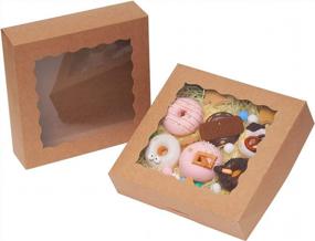img 4 attached to 13-Pack Kraft Bakery Pie Boxes With Window - Large 10X10X2.5 Inch Brown Boxes For Pastries, Muffins, And Donuts