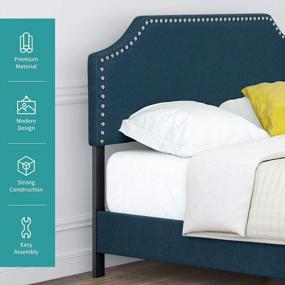 img 2 attached to Sleep In Style: Mecor'S Blue Linen Queen Platform Bed With Curved Nailhead Detail And Height-Adjustable Headboard