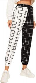 img 2 attached to Women'S Two Tone Plaid Print Elastic Waist Fashion Straight Leg Pants - WDIRARA