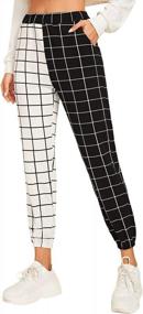 img 1 attached to Women'S Two Tone Plaid Print Elastic Waist Fashion Straight Leg Pants - WDIRARA