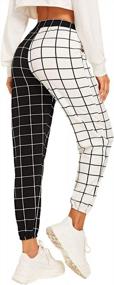 img 3 attached to Women'S Two Tone Plaid Print Elastic Waist Fashion Straight Leg Pants - WDIRARA