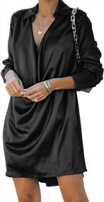 img 2 attached to Flowy Mini Dress With V Neck, Ruched Front, And Satin Collar For Women - Long Sleeve