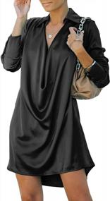 img 1 attached to Flowy Mini Dress With V Neck, Ruched Front, And Satin Collar For Women - Long Sleeve