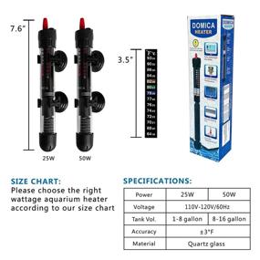 img 1 attached to DOMICA 25W Submersible Aquarium Heater for Small Fish Tank (1-8 gallons) + Free Thermometer Sticker: Efficient Heating Solution