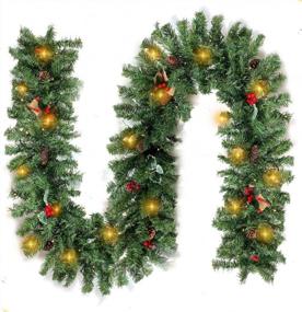 img 4 attached to 6FT Pre-Lit AISENO Artificial Christmas Garland - 50 Lights, Flocked Pine Cones, Red Berries & Bowknots For Xmas Decorations